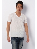 【AZUL by moussy】COOLワッフルVネック半袖T/WHT