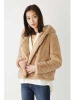 【AZUL by moussy】フェイクファーフーディブルゾン/BEG