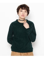 チョーカー付レース袖起毛リブプルオーバー/モスグリーン(024)