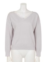 ネックレースニットトップス/ブラック