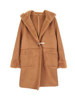 フード付きフェイクムートンコート/ベージュ