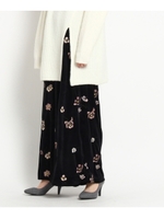 フラワー刺繍ベロアパンツ/ブラック(119)