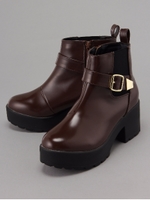 ベルトポイントショートブーツ/ブラウン