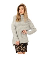 リブ編みオフタートルチュニック/BLACK