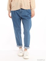 ギャバストレッチテーパードパンツ/ライトブルー