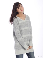グラデボーダーニットチュニック/グレー