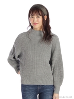 畦ニットバルーン袖ボトルネック/ベージュ