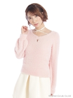 クロスくり抜きシャギーニットTOPS/アイボリー
