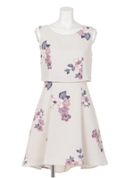 大花柄ふらしフィット＆フレアワンピース/オフホワイト