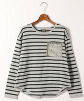 フェイクファーポケット付きボーダーカットソー