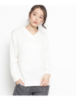 高まる! アルパカ混のすっきりVネックニット/オフホワイト(003)