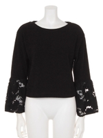 【mystic】袖フリルレースプルオーバー/ブラック