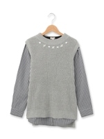 [SET商品]ビジューニットベスト＋シャツ風カットソー/グレー(012)