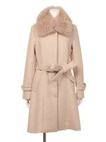 ファー衿付きウールコート/ベージュ