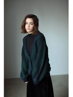 【AZUL by moussy】編地切換MIXニットカーデ/柄BLK