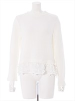 ニットソー裾花オーガンジートップス/グレー