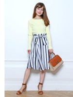 ランダムストライプフレアスカート/ピンク