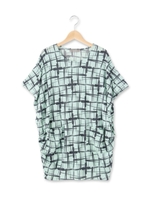 チェック柄プリントコクーンワンピース/ライトグリーン(121)