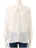 フロントリボンVネックブラウス/ベージュ