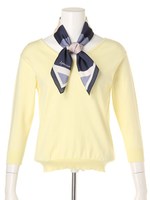 スカーフ付Vニット/ライトイエロー