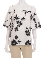 単色FlowerオフショルラッフルBL/オフホワイト