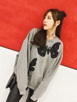 蝶々刺繍パーカープルオーバー/グレー