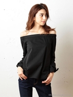 オフショルリボンブラウス/ブラック