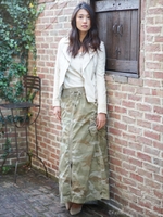 綿ストレッチカーゴ リブ付きロングスライダースカート/ベージュ