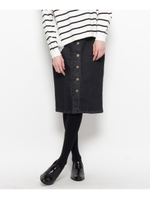 釦つきデニムタイトスカート/ブラック(019)