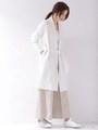 コットン片畦ベルト付ロングカーディガン/ホワイト