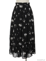 小花ブーケ刺繍ロングスカート/黒