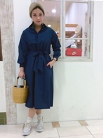 コットンロングシャツワンピース/ネイビー