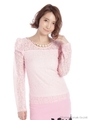 パールネックレス付レースTOPS/ベビーピンク
