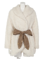 プードルファーリボンベルトつきヘコート/ホワイト