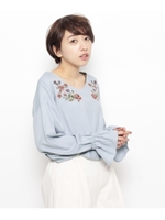 ボリューム袖刺繍ブラウス/ブルー(092)