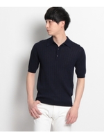 ワイドコットンリブ 半袖ニットポロ/ブラック(019)