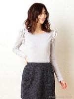 肩フリル長袖カットプルオーバー/ブラック