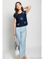 フラワー刺繍レーストップス【2017SPRING】/ネイビー