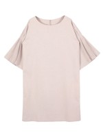 フレアスリーブボートネックサックワンピース/ベージュ