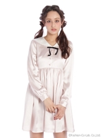 セーラー風レース衿サテンワンピース/アイボリー