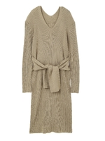 ウエストリボンリブニットワンピース/ライトカーキ(180)