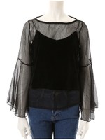 ラッフルスリーブブラウス×ベロアキャミソールセット/ブラック