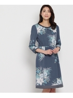 〔洗える〕ラップ風ブーケ柄ワンピース/ネイビー(193)