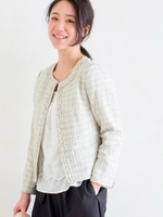 メランジツイードノーカラージャケット/ベージュ