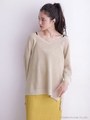 フレンチリネンVネックニットプルオーバー/ライトベージュ