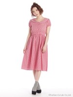 セーラーカラーフレアギンガムチェックワンピース/ブルー