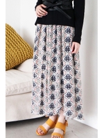 ダマスク柄マキシスカート/ネイビー(121)