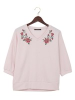 胸刺繍/TOPS 7分袖/オフホワイト