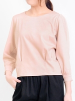 袖シフォン切替タックプルオーバー/ネイビー