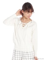 レースアップニット/レッド